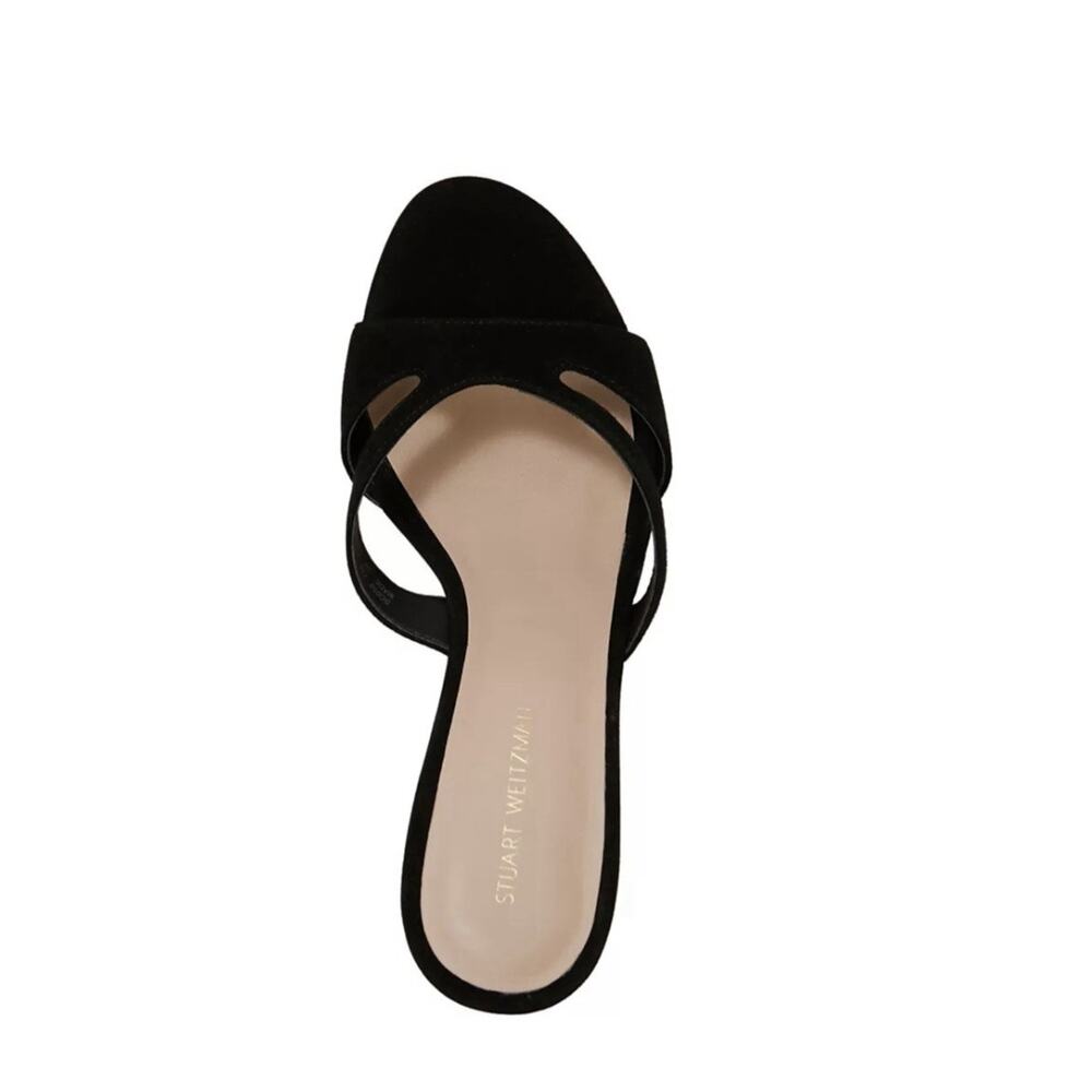 STEWART WEITZMAN Mariposa 80 Black Suede Slide Sandals Mules - 7 - Picture 3 of 8